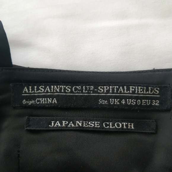 All Saints Kaya Drape Front Asymmetric Satin Black Mini Dress Spaghetti Straps 0 - Picture 11 of 16